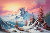 Heavily snowed mountains landscape outdoors painting.