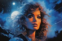 Night sky portrait adult art.