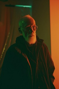 Old man wearing black streetwear clothes portrait glasses adult.
