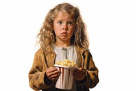 Popcorn holding movie child.