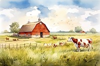 Farm with a barn and cows aesthetic background farm architecture countryside.