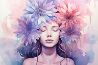 Girl with flower head aesthetic background portrait painting plant.