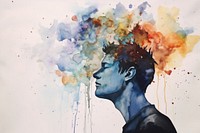 Man with flower head aesthetic background painting art contemplation.