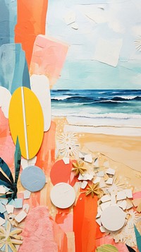 Summer beach painting collage art.