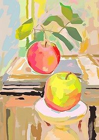Apple on table art painting fruit.