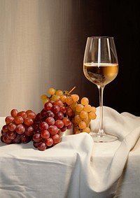Grapes and wine glasses painting drink food.