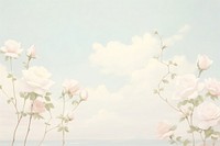 Painting of white roses and snow backgrounds outdoors pattern.