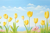 Yellow tulip border backgrounds outdoors painting.