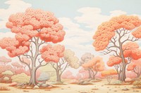 Painting of aesthetic Autumn trees backgrounds outdoors drawing.