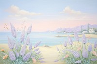 Lavender bush border painting landscape outdoors.