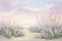 Lavender bush border landscape outdoors painting.