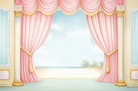 Painting of open curtain architecture elegance textile.