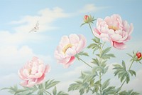 Peony border painting outdoors nature.