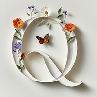 Letter Q font flower butterfly plant.