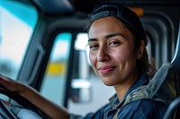 Latinx women truck driver vehicle driving transportation.