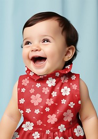 Baby girl in red floral dress