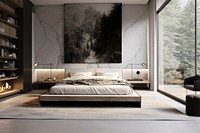 Detail of modern bed room interior furniture bedroom architecture.