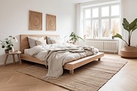 Flecked jute and cotton rug bedroom furniture plant.