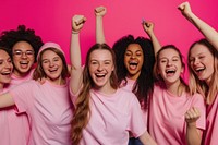 Happy teenage women laughing adult pink.