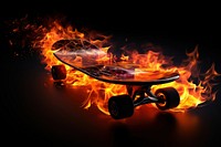 Skateboard fire black flame.