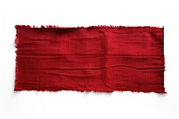 Piece of dark red cloth textile adhesive strip white background rectangle textured.