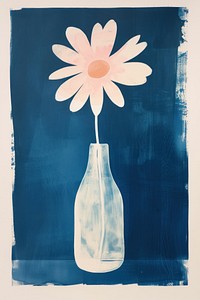 Silkscreen on paper of a daisy flower vase art painting.