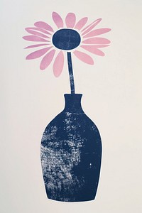 Silkscreen on paper of a daisy flower vase art plant.