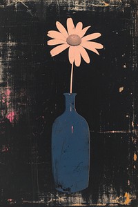 Silkscreen on paper of a daisy flower vase art painting.