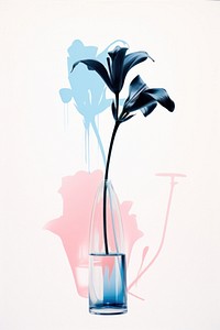 Silkscreen on paper of a lily flower vase art plant.