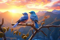 Two blue bird on branch outdoors nature animal.