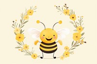 Watercolor cute smiling bee wreath animal insect nature.