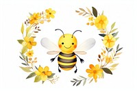 Watercolor cute smiling bee wreath animal insect representation.