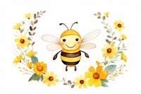 Watercolor cute smiling bee wreath flower animal insect.