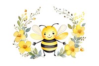 Watercolor cute smiling bee wreath animal insect white background.