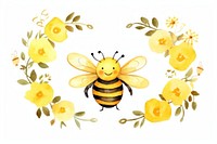 Watercolor cute smiling bee wreath animal insect invertebrate.