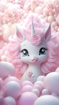 Fluffy pastel unicorn cartoon nature cute.