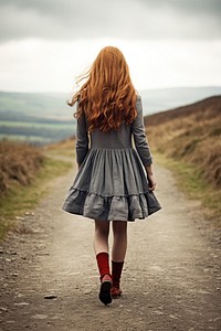British girl walking footwear dress skirt.