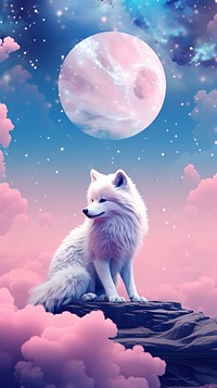 Cute Wolf dreamy wallpaper animal astronomy outdoors.