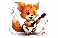 Fox character play guitar cartoon animal representation.