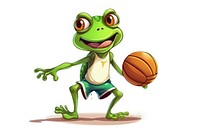 Frog character play basketball amphibian cartoon sports.