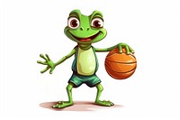 Frog character play basketball cartoon amphibian sports.