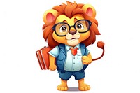 Lion character teacher concept cartoon fun white background.
