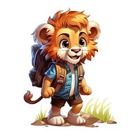 Lion character hiking summer cartoon mammal comics.
