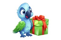 Parrot character hold gift box animal cartoon bird.