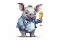 Rhino character drink champagne cartoon animal mammal.
