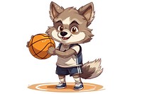 Wolf character play basketball cartoon mammal animal.