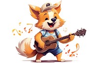 Wolf character play guitar cartoon performance creativity.
