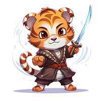 Tiger character hold sword cartoon mammal animal.