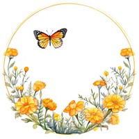Marigold and butterfly cercle border pattern flower wreath.
