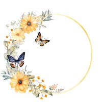 Sun flower and butterfly cercle border pattern wreath plant.